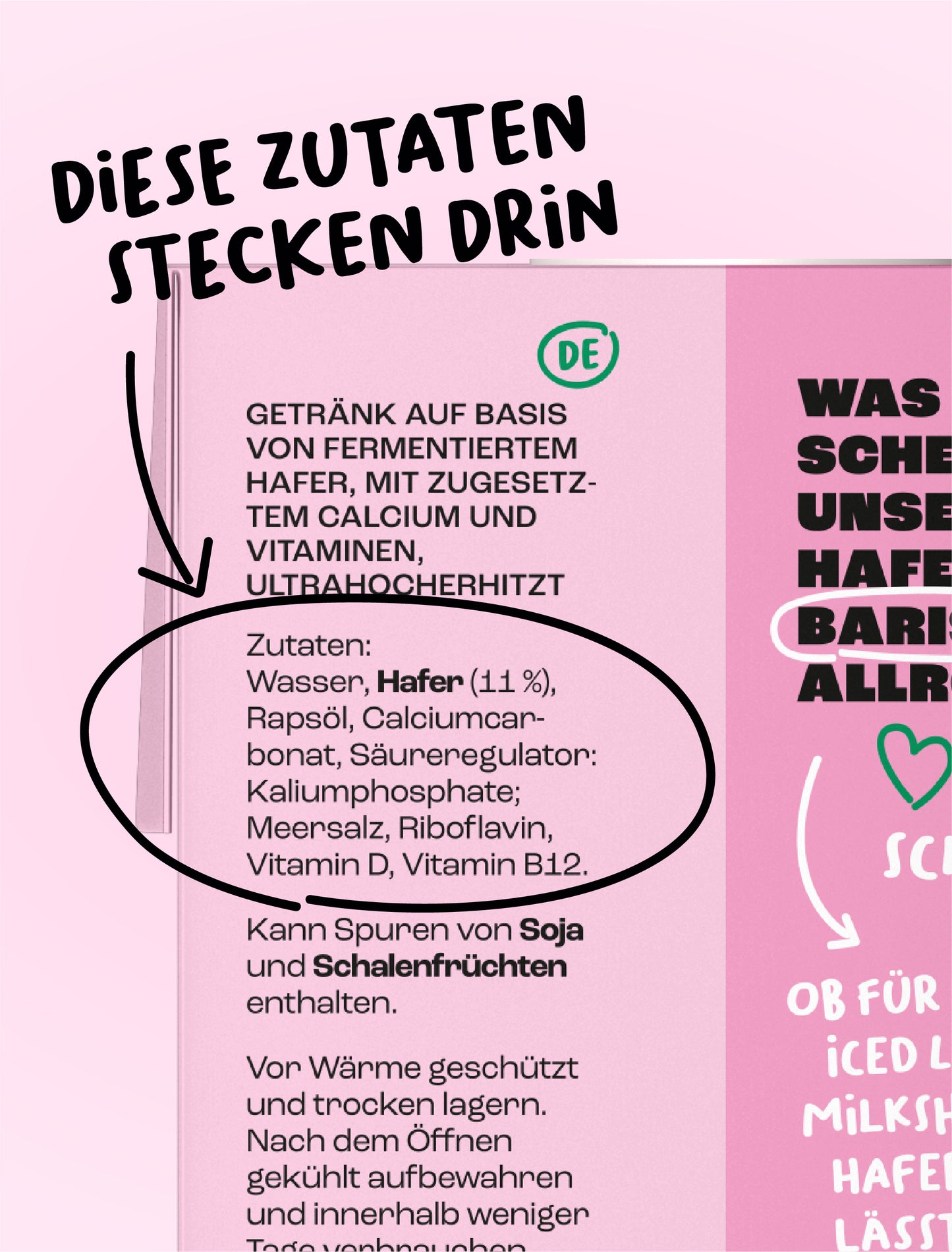 Eine Zeitschrift mit dem Bild einer Frau und einem Pfeil, der auf den Hafer-Mix der Lazy Heroes GmbH zeigt.