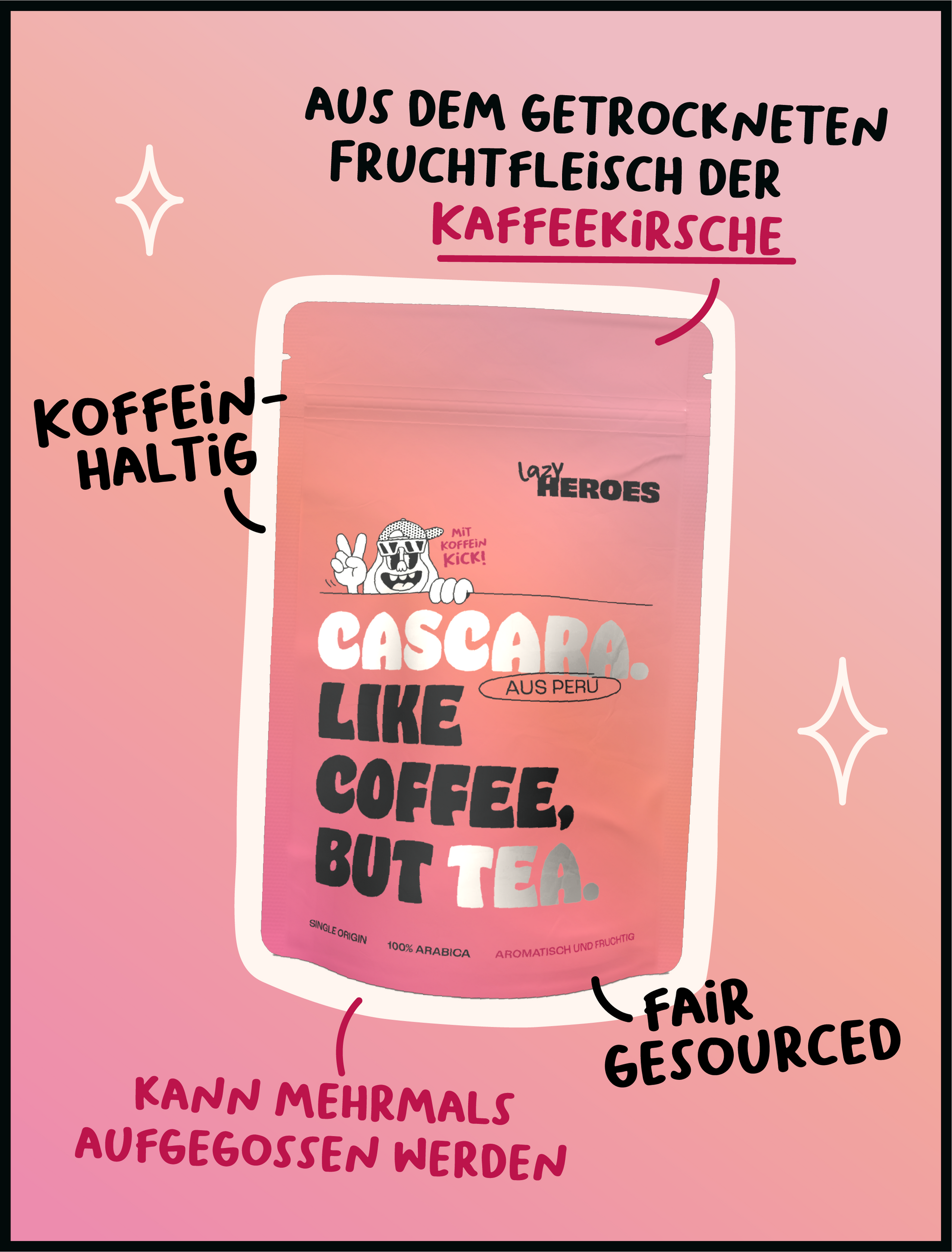 Der Kenia und Guatemala Kaffeebohnen & Cascara Tee der Lazy Heroes GmbH ist wie Tee, aber sortenrein.