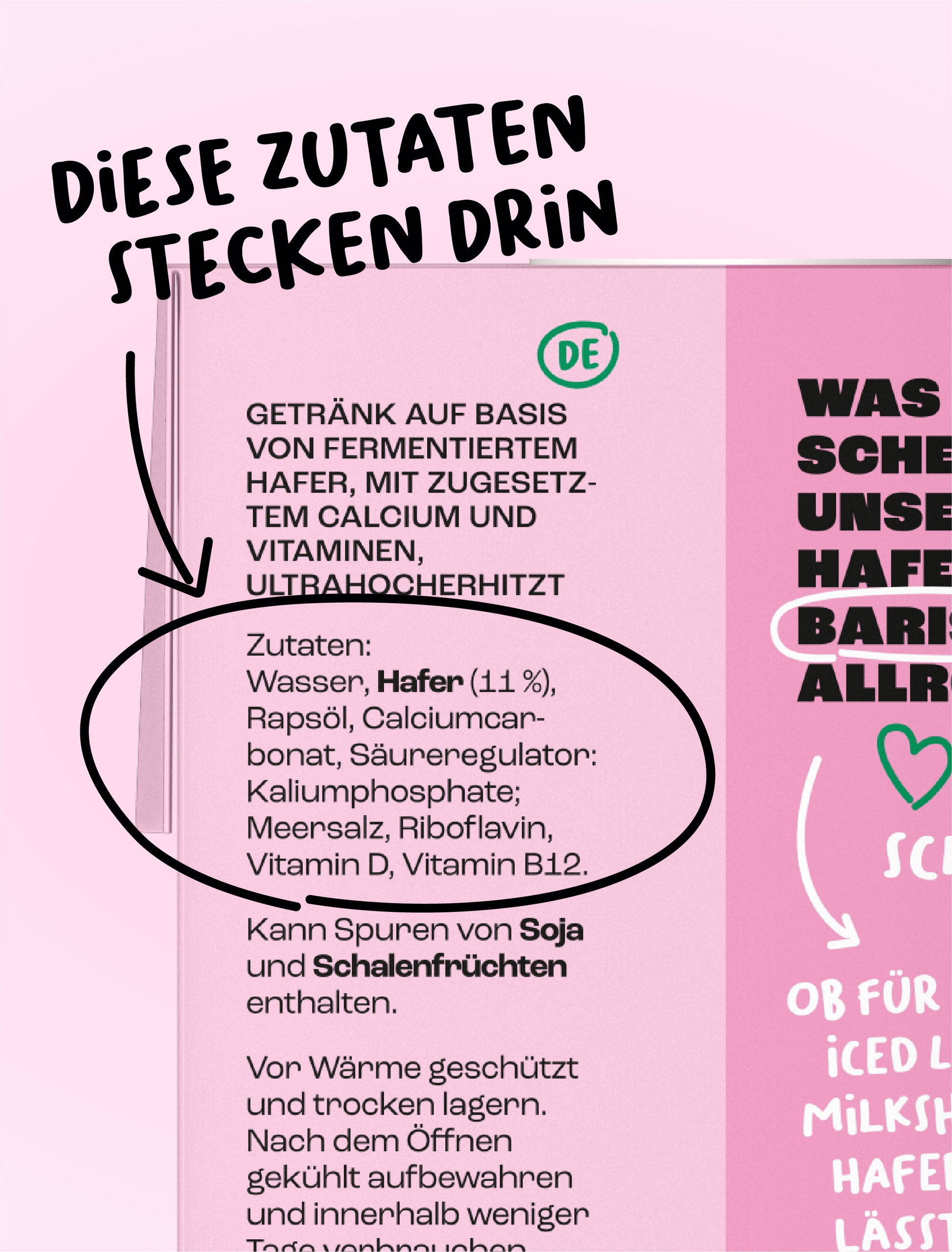 Eine Zeitschrift mit dem Bild einer Frau und einem Pfeil, der auf den Hafer Barista zeigt, von lazy-heroes.